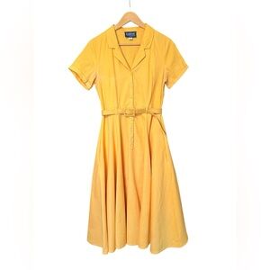 COLLECTIF VINTAGE London | Sunflower yellow belted Rockabilly cotton dress